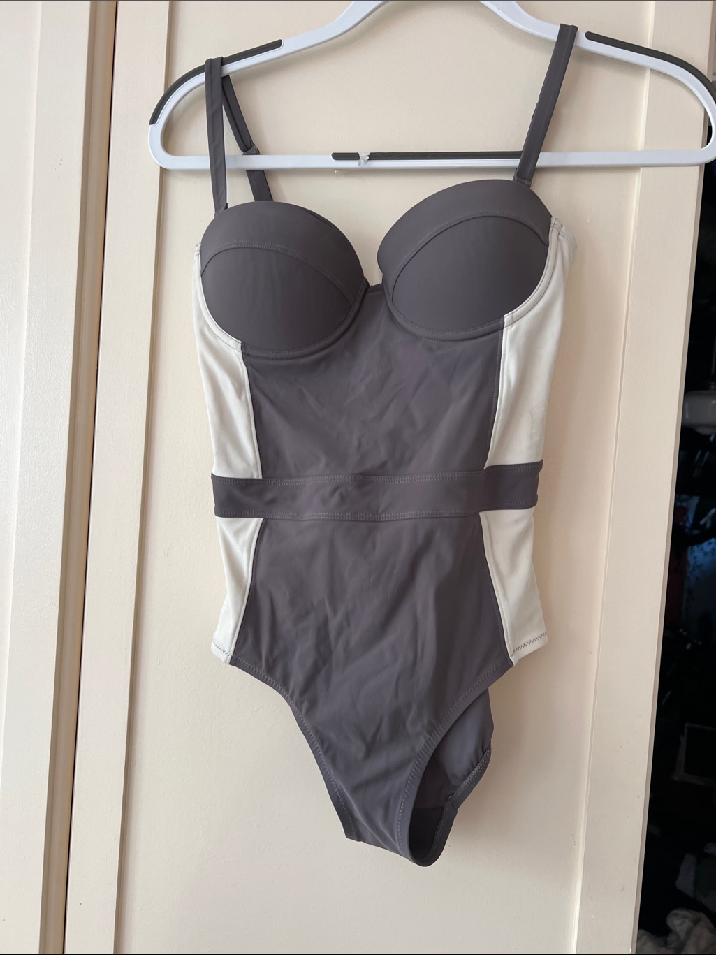 Tory Burch Gray And Cream One-Piece Swimsuit With Molded Cups